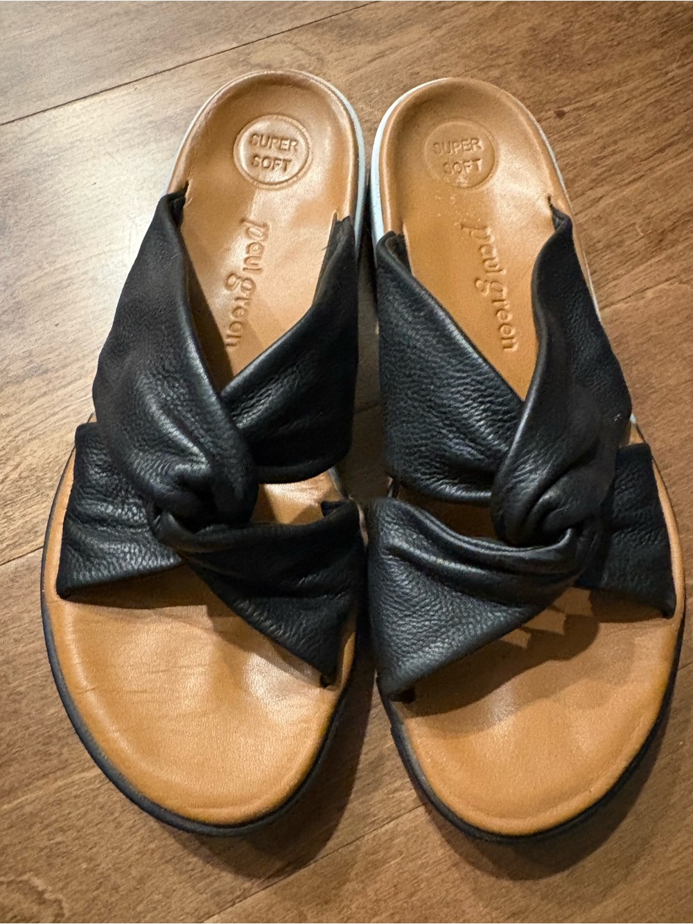 Paul Green Black Knotted Leather Slide Sandals